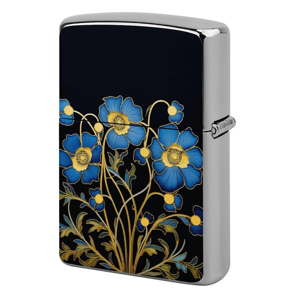 Custom Blue Floral Design Lighter Case Personalized Metal Lighter Cover Holder Reusable Shockproof Protective Lighters Without Insert Gift for Men Women Dad Husband