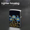 Custom Blue Floral Design Lighter Case Personalized Metal Lighter Cover Holder Reusable Shockproof Protective Lighters Without Insert Gift for Men Women Dad Husband view 4