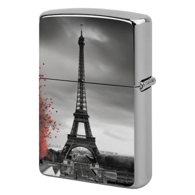 Custom Grey Paris Eiffel Tower Lighter Case Personalized Metal Lighter Cover Holder Reusable Shockproof Protective Lighters Without Insert Gift for Men Women Dad Husband