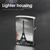 Custom Grey Paris Eiffel Tower Lighter Case Personalized Metal Lighter Cover Holder Reusable Shockproof Protective Lighters Without Insert Gift for Men Women Dad Husband view 4