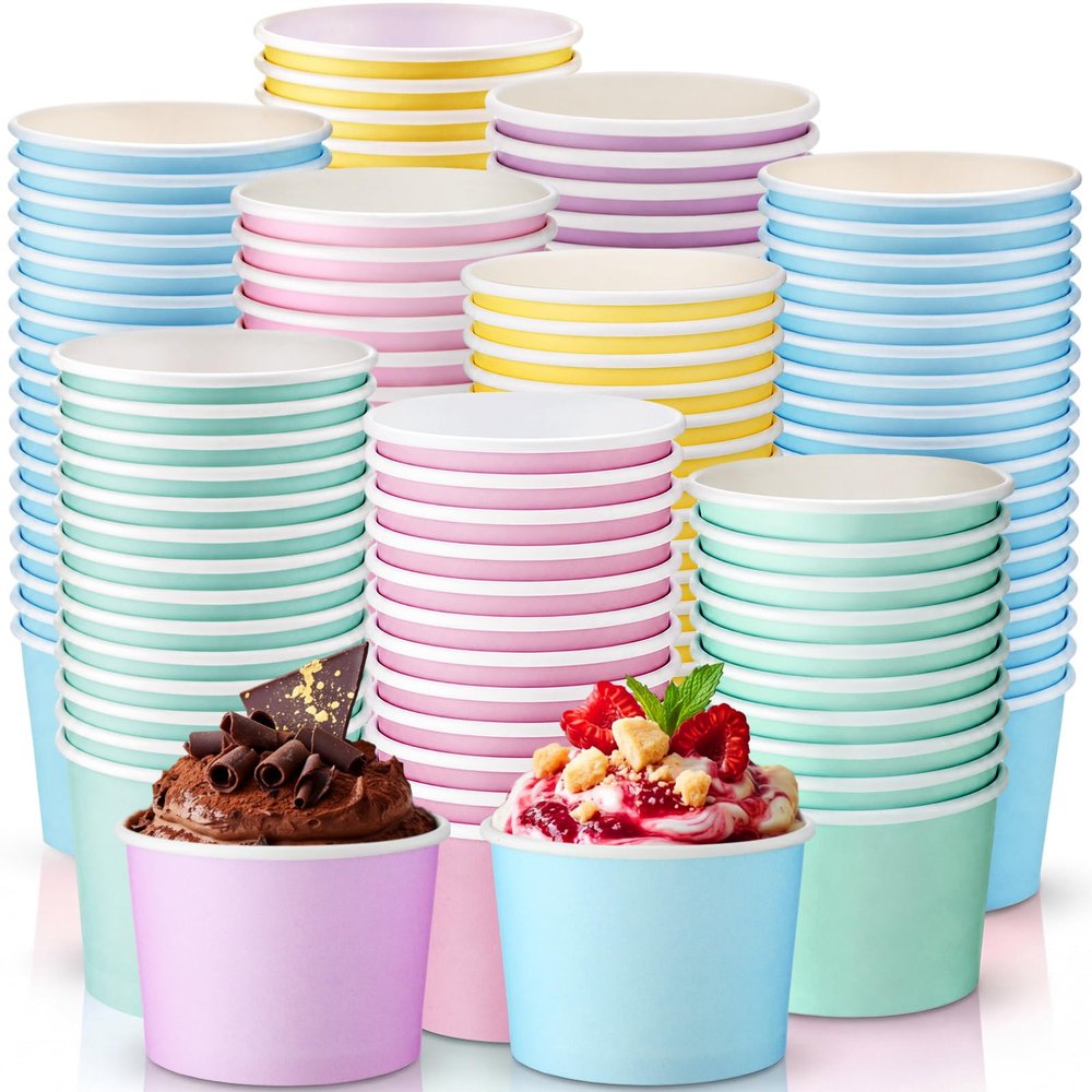 Honeydak 200 Pcs 5 oz Candy Color Paper Ice Cream Cups Bulk Multicolor Mini Paper Bowls Disposable Dessert Container for Summer Ice Cream Sundae Wedding Birthday Party Supplies