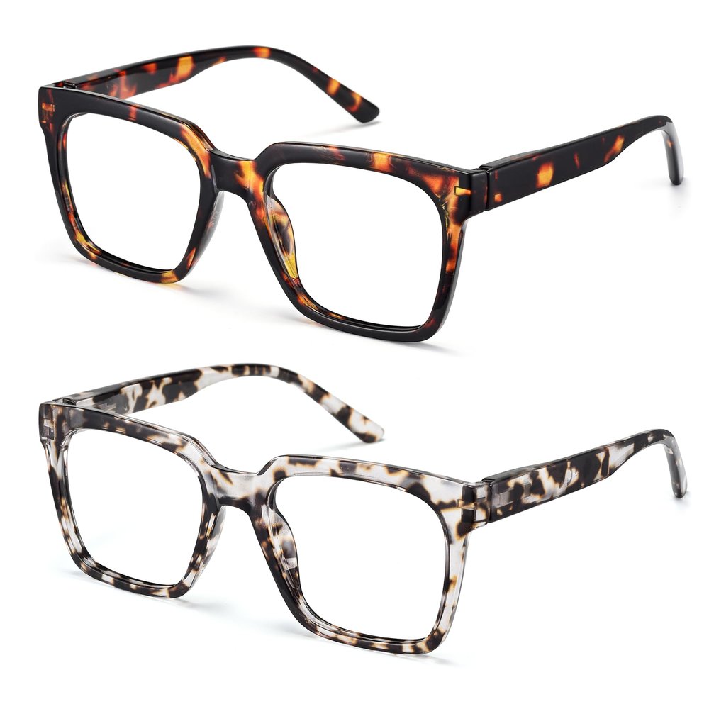 LensCloud Reading Glasses for Women Men Square Tortoise, Blue Light Computer Readers with Spring Hinges, Stylish Readers(Tortoise.Grey Tortoise 1.75)