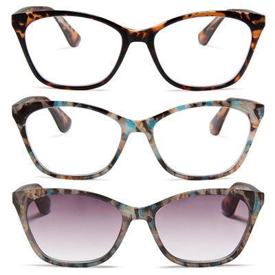 2SeeLife 3-Pack Large Cat Eye Reading Glasses for Women - Medium-Wide Faces,Durable Frame,Spring Hinges, Oversized Cateye Readers, Tortoise, Rose-blue Tortoise, Sun Readers - Rose-blue Tortoise, +1.00