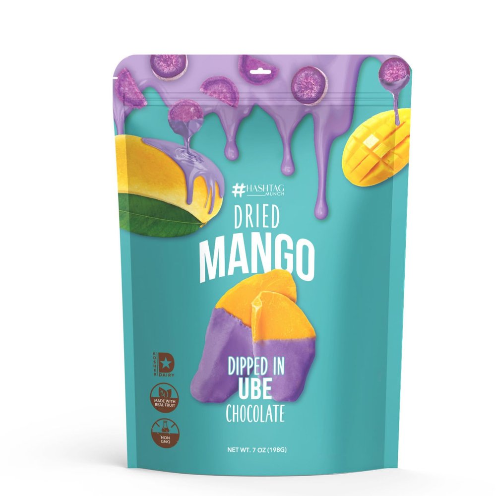 Life Plus Style Gourmet Hashtag Munch Dried Mango Dipped in Ube Chocolate Snacks Premium Tropical Mango Fruit covered with Sweet Ube Chocolate NON GMO 7oz Resealable Bag Snack Treat