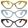 2SeeLife 3-Pack Oversized TR-90 Cat Eye Reading Glasses for Women Medium-Wide Fit, Sturdy Frame, Premium Geometric Readers, Amber Gold, Pastel Blue, Brown Tortoise, +2.25 view 1