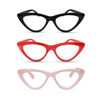 2SeeLife 3-Pack Premium Cat Eye TR-90 Reading Glasses for Women NarrowMedium Fit, Sturdy Frame, Spring Hinges, Stylish Readers, Black, Red, Clear Pink, +1.00