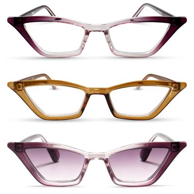 2SeeLife 3-Pack Premium Cat Eye Reading Glasses for Women Narrow-Medium Fit, Sturdy Frame, Spring Hinges, Stylish Funky Readers, Purple, Amber Green, Sun Readers - Purple, +1.00