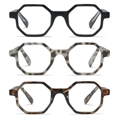 2SeeLife 3-Pack Oversized Hexagon TR-90 Reading Glasses for Men & Women MediumWide Fit, Durable, Spring Hinges, Premium Readers, Black, Clear Tortoise, Brown Tortoise, +3.00