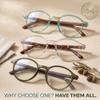 2SeeLife 3-Pack Small Round Reading Glasses for Men & Women Narrow-Medium Fit, Sturdy Frame, Spring Hinges, Premium Retro Readers, Aqua Blue, Clear Tortoise, Frosted Dark Green, +1.25 view 2