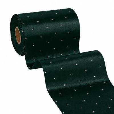 BVIEAKD Forest Green Rhinestone Satin Continuous Ribbon 4 Inch x 25 Yards Sparkling Crystal Studded Heat Transfer Ribbon for Gift Wrapping Wedding Invitations Hair Bows