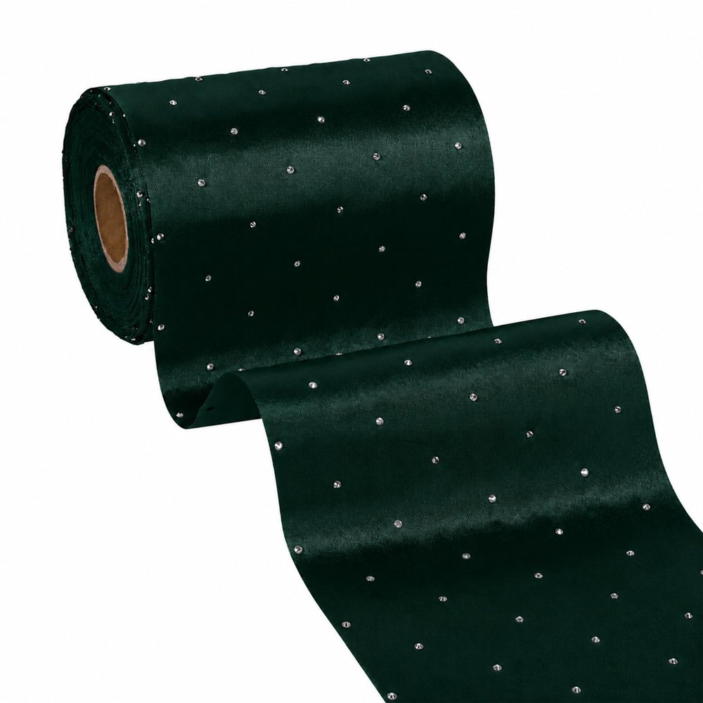 BVIEAKD Forest Green Rhinestone Satin Continuous Ribbon 4 Inch x 25 Yards Sparkling Crystal Studded Heat Transfer Ribbon for Gift Wrapping Wedding Invitations Hair Bows