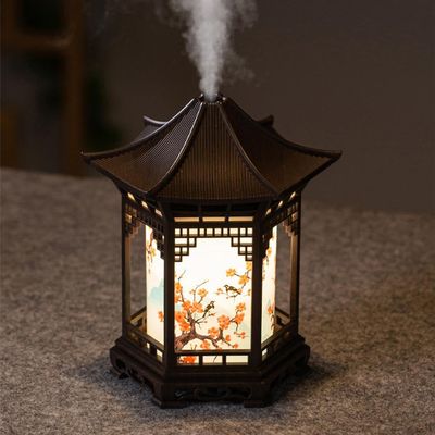 Zen Pavilion Lantern Aroma Diffuser & Night Light,2-in-1 160ml Essential Oil Diffuser with 2 Mist Modes,Zen Garden Humidifier Chinese-Style Decorative Night Light for Yoga, Meditation (Brown)