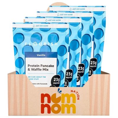 Flourish Protein Pancake Mix Protein Waffles and Protein Pancake Mix with Whey Protein Isolate and Flax Seed Gluten Free Mix for Keto Breakfast 4x 16 oz Bags with Refrigerator Magnet