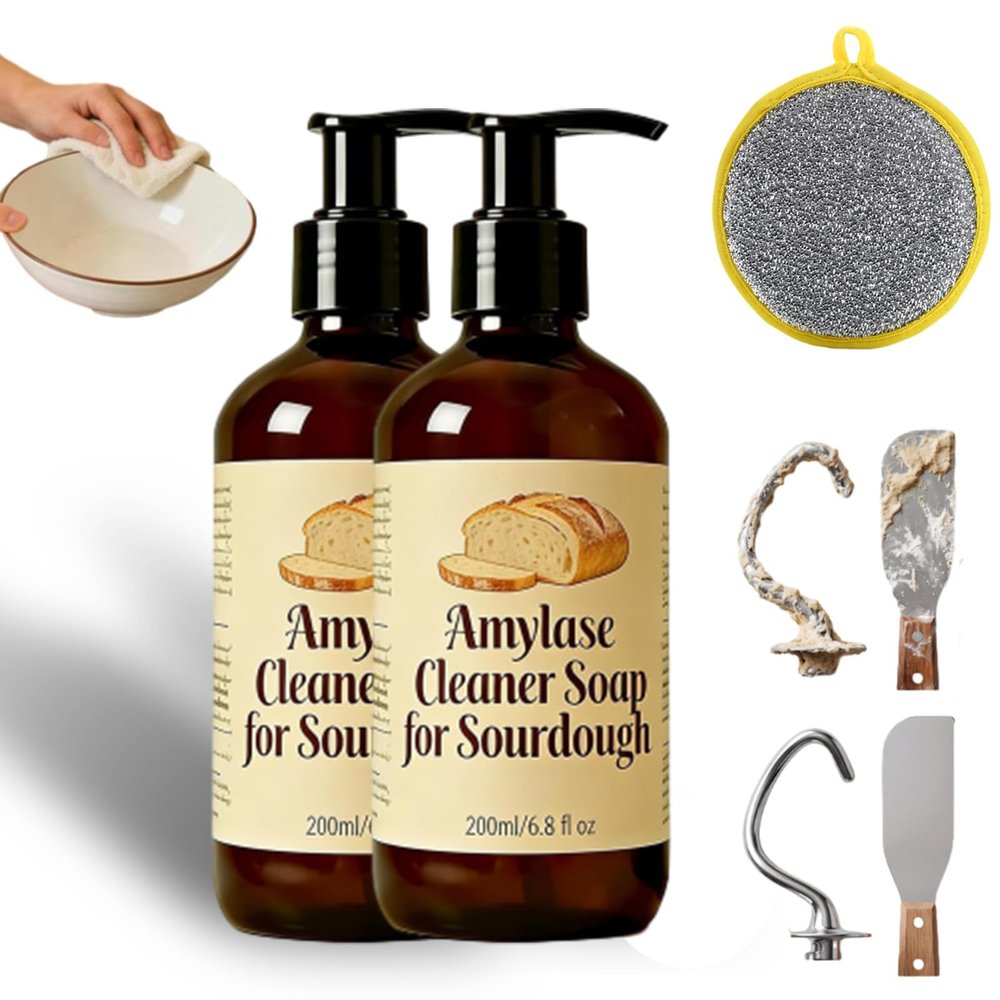 Dough Cleaner Soap for Sourdough, Dough Residue Removal and Cleaning of Kitchen Utensils with a Shine-Removing Cleaner, Suitable for Everyday Use in A Home Baking Kitchen (2PCS)