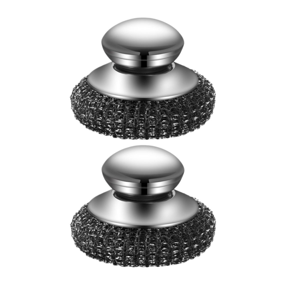 Stainless Steel Scrubber with Handle Removable Metal Scouring Pad for Cast Iron Pans, Stove Grates & Kitchen Sinks, Rustproof Dish Scraper for Burnt Food, 3.54"x2.76"x2.76" (2,Large)