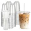 WANNADAY 100 Set 21 oz Round Bottom Clear Plastic Cups with Lids and Straws, Disposable Iced Coffee Cups with Lids To Go Cold Drink Cups for Smoothie, Juice, Milkshake view 1