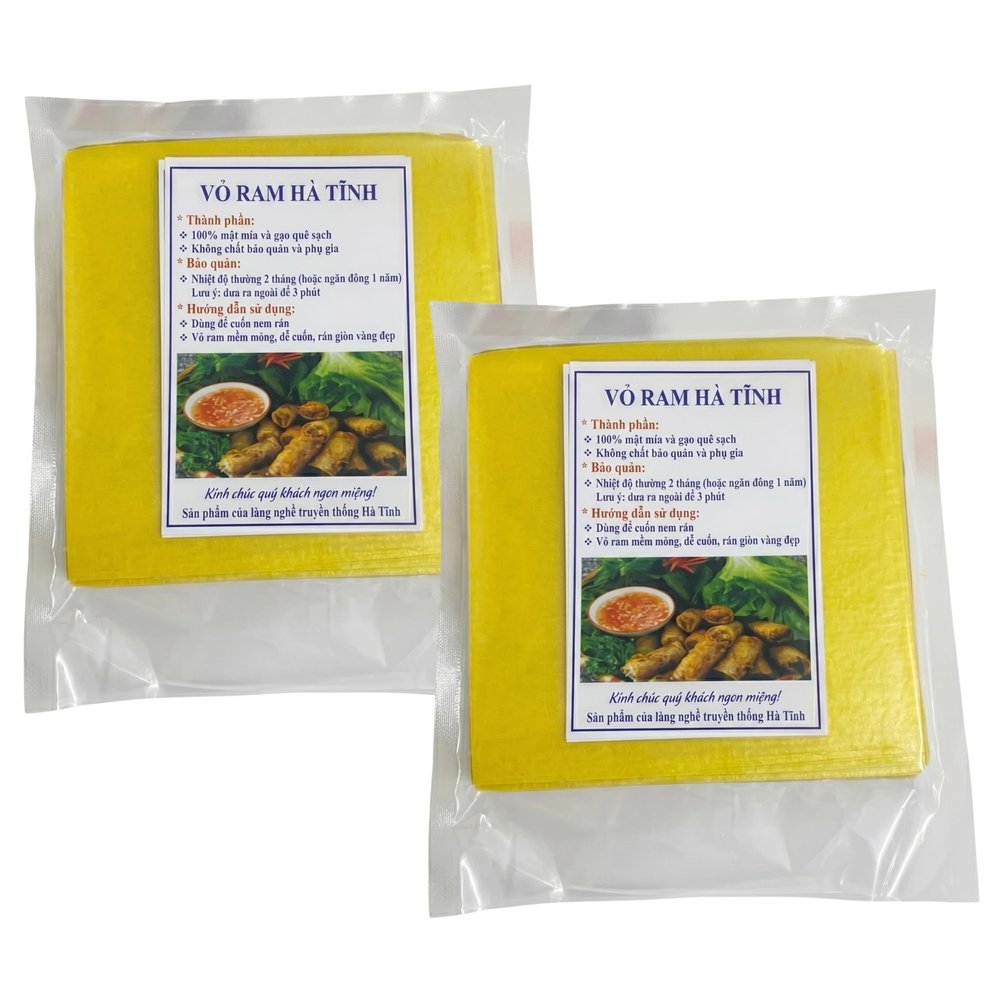 Vietnamese Square Rice Paper Wrappers Crispy Egg Roll Wrappers Non-GMO, No Preservatives Golden Spring Roll Wraps for Frying Deep Fry Secret for Extra Crunch, 8.6"/ 22cm (Yellow - 2 Packs)