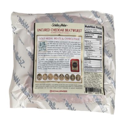 Schaller & Weber Uncured Cheddar Bratwurst 12oz (Pack of 4)