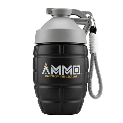 AMMO Grenade Shaker Water Bottle 20oz Gym Fitness Protein Shaker Leak Proof Pre Workout Water Bottle Durable Easily Portable (Industrial GREY)