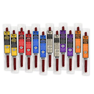 12-Pack Beef Sticks Variety Pack Small Batch Made, High Protein Snack Assortment, 6 Flavors (Mild, Spicy, Teriyaki, Honey, Black Pepper, Beef & Cheese) Ready-to-Eat Meat Snacks