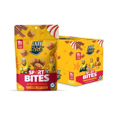 Snak Stars Sport Bites, Apple Cinnamon 12-Bag Caddy | 16g Protein, 10g Fibre | Nut Free High-Protein Snack