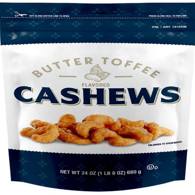 Butter Toffee Flavored Cashews, Sweet Coated Cashew Snack, Roasted Cashews with Toffee Flavor, Sweet Nut Snack, 24 oz Bag