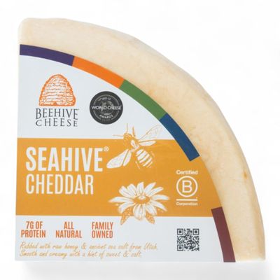 Beehive Cheese Company SeaHive Cheddar Cheese 5 lb Wheel, Honey and Sea Salt Rubbed Cheddar, American Artisan Cheddar, Creamy Texture for Cheese Boards, Cooking, and Sandwiches