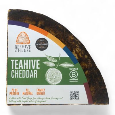 Beehive Cheese Company TeaHive Cheddar Cheese 5 lb Wheel, Earl Gray Tea Rubbed Cheddar, American Artisan Cheese with Bergamot Notes, Creamy Texture for Boards, Pairings, and Cooking