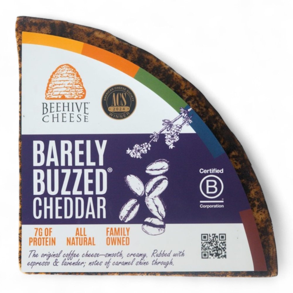 Beehive Cheese Company Barely Buzzed Cheddar Cheese 5 lb Wheel, Espresso and Lavender Rubbed Cheddar, American Artisan Cheese, Creamy Texture for Cheese Boards, Pairings, and Cooking