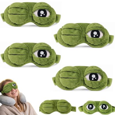 3D Frog Sleep Mask for Women Men, 100% Blackout Sleeping Eye Cover with Adjustable Eyelids, Ultra-Soft Contoured Blindfold for Travel Naps & Fun Prank Gifts, Green (4PCS)