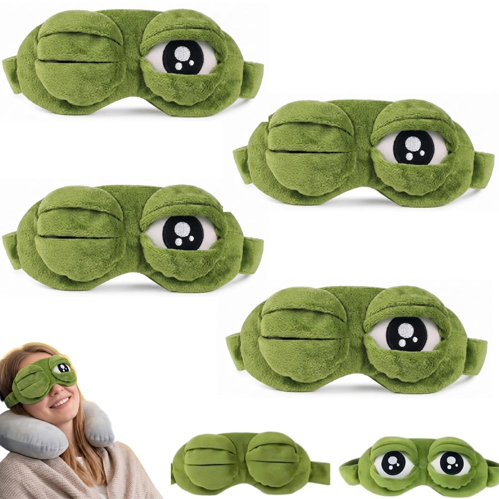 3D Frog Sleep Mask for Women Men, 100% Blackout Sleeping Eye Cover with Adjustable Eyelids, Ultra-Soft Contoured Blindfold for Travel Naps & Fun Prank Gifts, Green (4PCS)