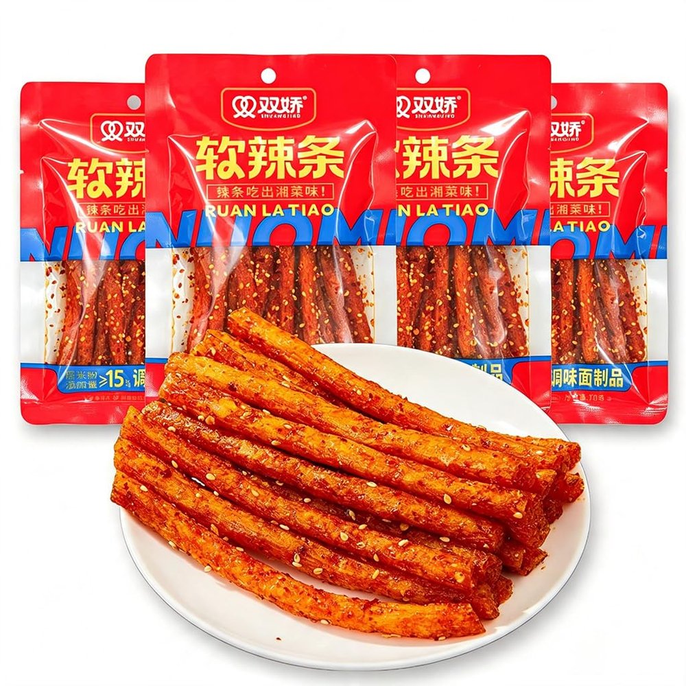 Yunmvora Latiao Spicy Strips, 4 Pack Latio Spicy Gluten Classic Chinese Spicy Casual Snack Food, Vegan, , , 70g/2.46oz per Pack