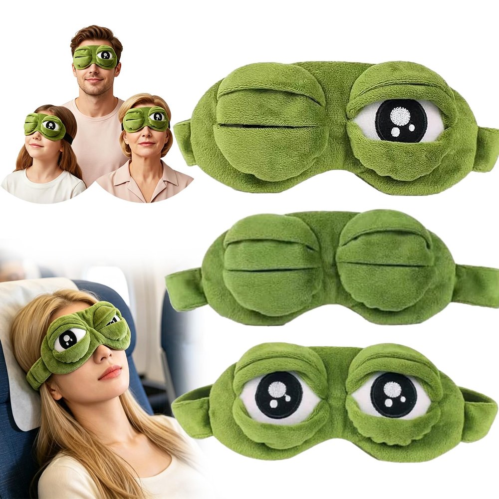 3D Frog Sleep Mask, 3D Funny Sleep Mask, Soft Comfortable Frog Eye Mask with Adjustable Straps, Ideal for Travel, Naps and Night Sleep (3pcs)