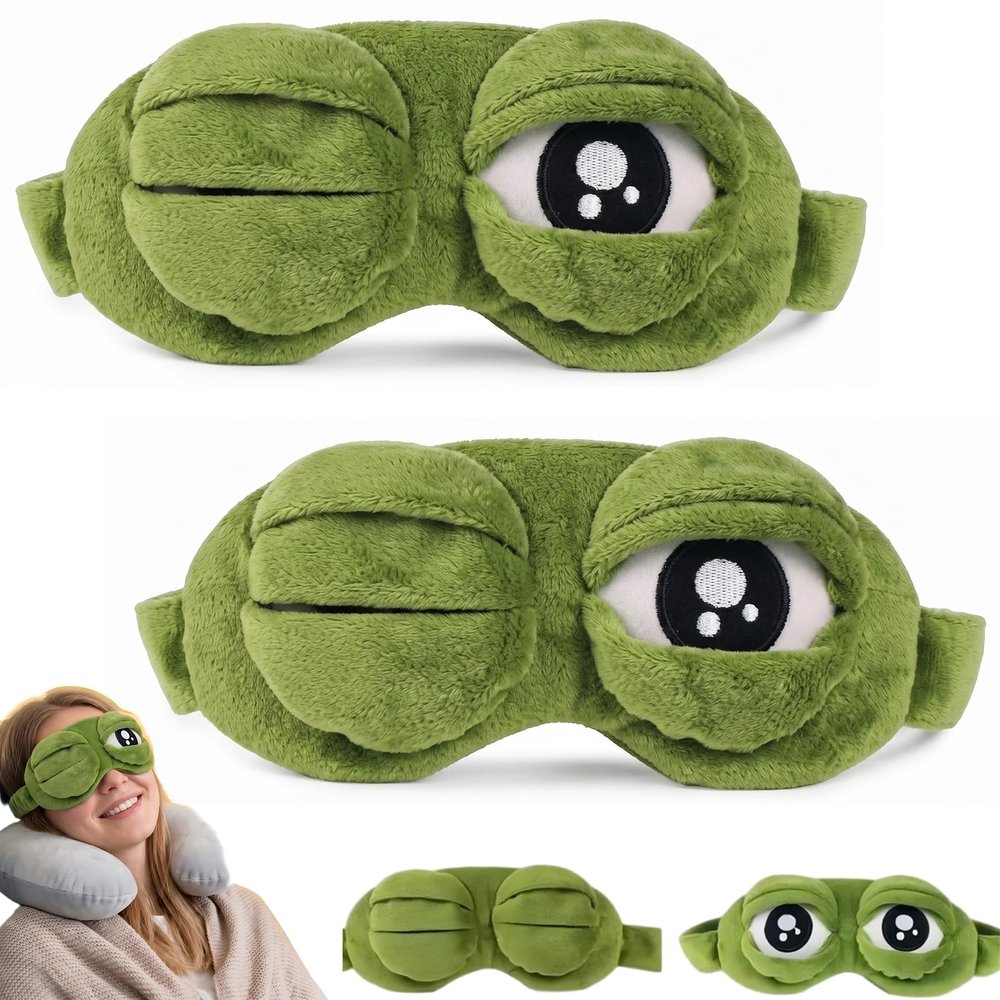 3D Frog Sleep Mask for Women Men, 100% Blackout Sleeping Eye Cover with Adjustable Eyelids, Ultra-Soft Contoured Blindfold for Travel Naps & Fun Prank Gifts, Green (2PCS)