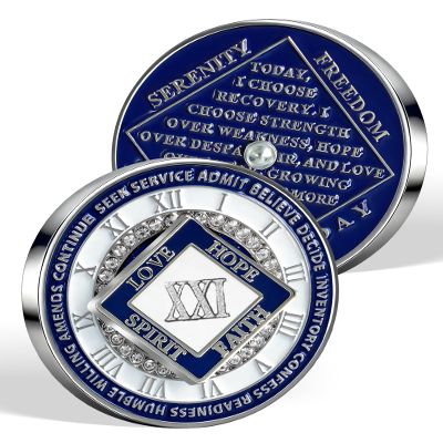 21 Year NA Sobriety Coin, Rotating Rhombus Recovery Medallion