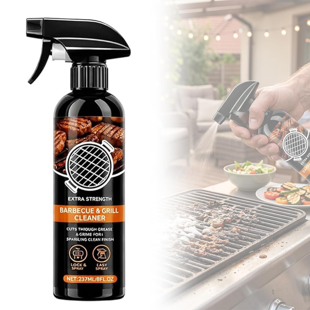 ROVIA Grill Cleaner Spray for Outdoor Grill, Heavy Duty BBQ Grill Cleaner Spray for Grates and Racks, All Purpose Kitchen Grease Remover for Griddle, Oven, Stovetop and Countertops (8oz*1)