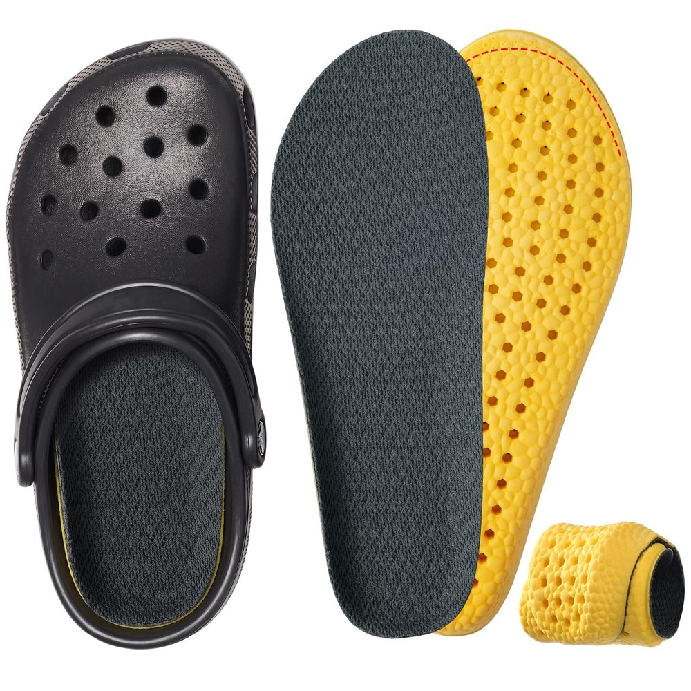 Mirvosa Comfort Insoles for Crocs Clogs - Soft and Breathable Shoe Insoles Designed for Crocs Clogs - Trim to Fit Insert with U Heel Cup for All Day Comfort (Dark Gray, US M 10-10.5 / W 11.5-12)