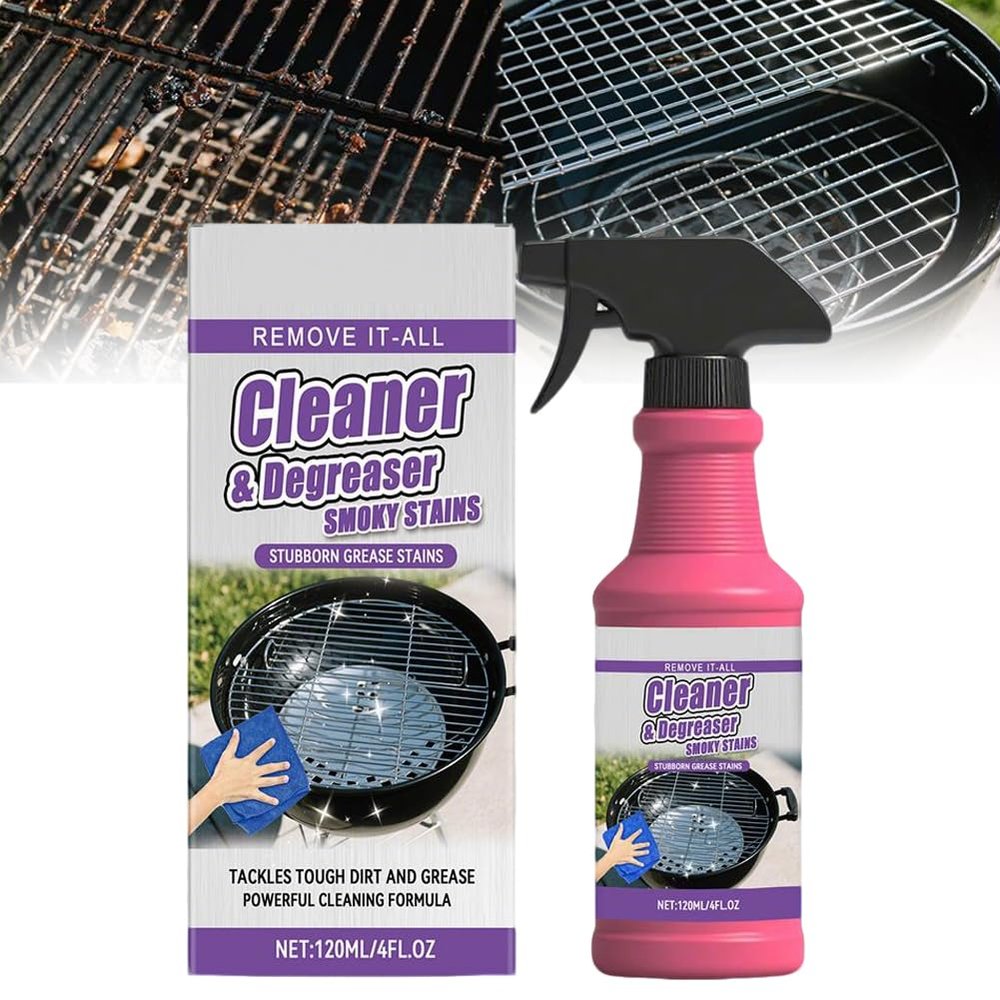 BBQ Grill Cleaner, Fast Acting Heavy Duty Degreaser Spray for Outdoor Grills, Removes Burnt Food Grease, Stubborn Splatters, for BBQ Smoker Grates (1PCS 120ml)