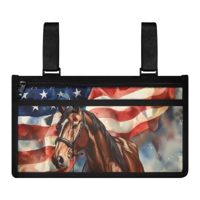 Bivxisrvo American Flag Horse Wheelchair Armrest Accessories Wheel Chair Accessories Adults Lightweight Patriotic Wheelchair Armrest Side Hanging Storage Bag Fathers Mothers Day Gifts