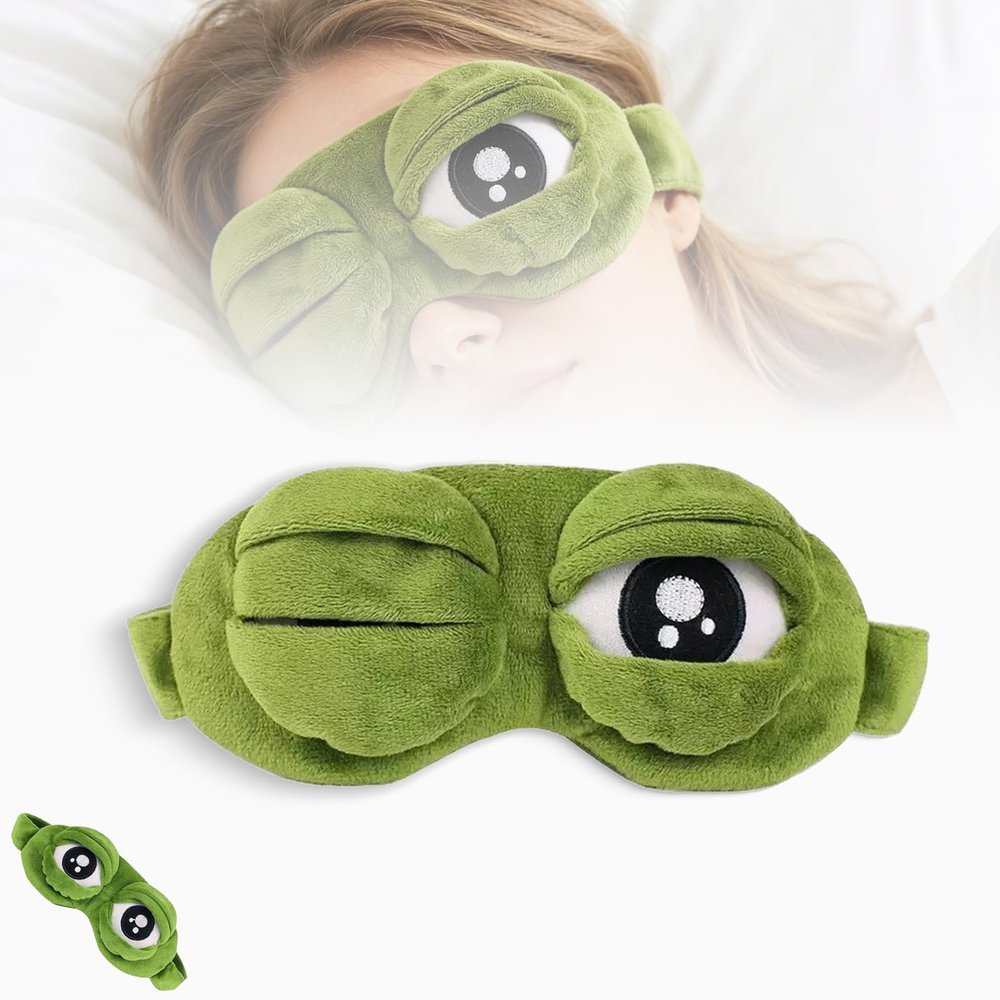 3D Frog Sleep Mask, Funny and Cute Frog 3D-Eyes Sleep Mask with Adjustable Strap, Easy to Clean, Soft and Comfortable, Humorous Eye Masks for Travel, Naps, and Nighttime Sleep (Green)
