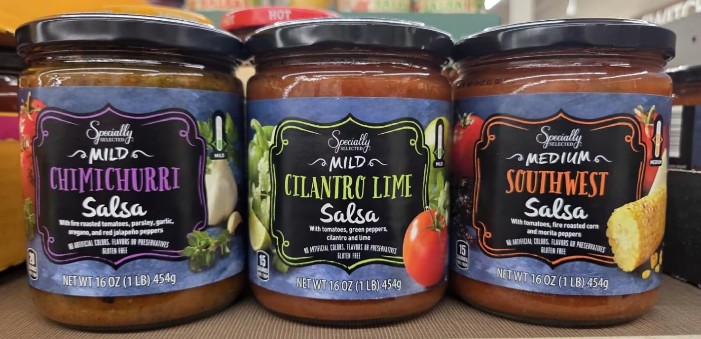 Specially Selected Premium Mild Chimichurri, Mild Cilantro Lime, Medium Southwest Salsa, 16oz 453g (Three Jars)