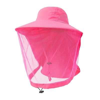 Mosquito Hat Mosquito Head Net Hat Mosquito Sun Hats with Veil Mesh Neck Flap Hiking Camping Boonie Caps (Watermelon Red)