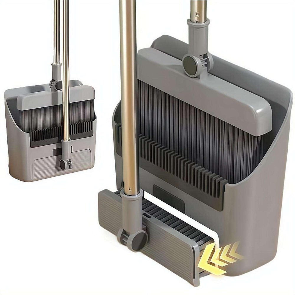 3 in 1 Broom and Dustpan Set with Adjustable Push Broom with Long Handle for Floor Sweeping,Brooms Set for Indoor & Outdoor Sweeping and Scrubbing, Ideal for Pet Hair, Liquids Spills,Dirt