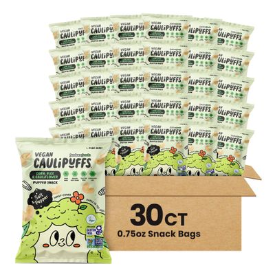 CauliPuffs - Corn, Rice, and Cauliflower Gluten Free Puffed Snack (30 x 0.75oz Bags, Vegan Salt & Pepper)