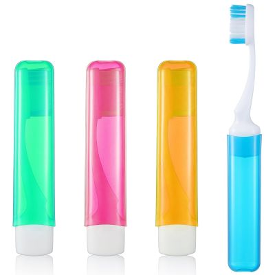 Auteonsa 4 PCS Travel Tooth Brushes, Mini Travel Toothbrush Soft Bristle with Cover, Portable Folding Toothbrush for Camping Hiking Home