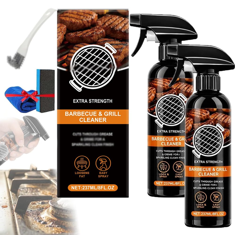 Fast-Acting Heavy-Duty Grill Degreaser Spray, Heavy Oil Cleaner Stain - Effective Multi-Purpose Clean Spray 8 oz, All Purpose for Cleaning Kitchen, Oven, Stove, Range Hood, Sink (2)