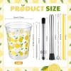 Ferrochef 50 Set Lemonade Stand Supplies 32 oz Lemonade Stand Kits 50 Lemon Plastic Cups Yellow Lemon Drink Cups with Lids Straws, Straw Puncher, Muddler, Mixing Spoon, Cleaning Brush for Summer Party view 2