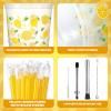 Ferrochef 50 Set Lemonade Stand Supplies 32 oz Lemonade Stand Kits 50 Lemon Plastic Cups Yellow Lemon Drink Cups with Lids Straws, Straw Puncher, Muddler, Mixing Spoon, Cleaning Brush for Summer Party view 3