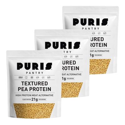 PURIS Pantry Textured Pea Protein, Unflavored Meatless Vegetable Crumbles, Shelf-Stable, Soy & Gluten Free, 21g of Protein, Plant-Based Vegan Meat Substitute, Equivalent to 4.5 Pounds Ground Beef (3 Pack)