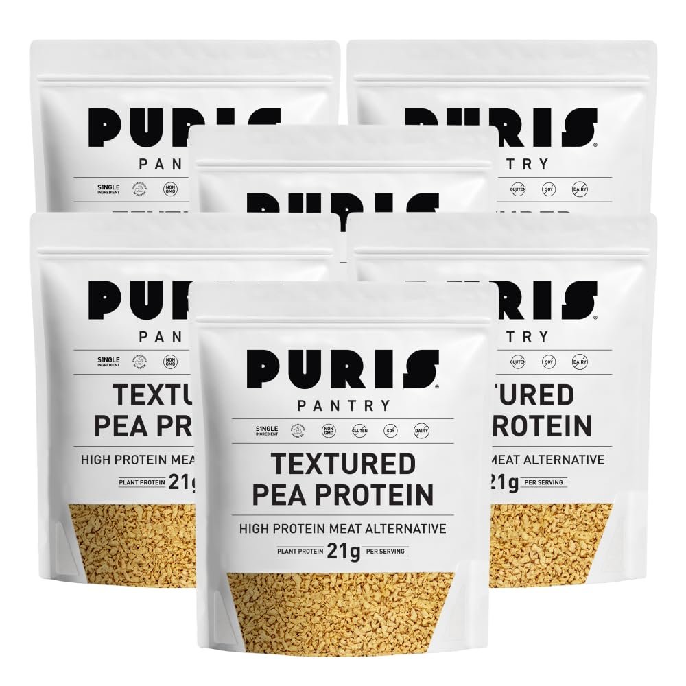 PURIS Pantry Textured Pea Protein, Unflavored Meatless Vegetable Crumbles, Shelf-Stable, Soy & Gluten Free, 21g of Protein, Plant-Based Vegan Meat Substitute, Equivalent to 4.5 Pounds Ground Beef (6 Pack)